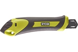 Ryobi RSK18 Nóż Zatrzaskowy, Czarny | Blokada ostrza, korpus 18 cm, wygodny uchwyt, kartony do przeprowadzki, tapety, kleje