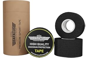 BARACUS Tape Crossfit Premium para Levantamiento de Pesas, Algodón Adhesivo Elástico y Resistente al Agua - Vendaje Deportivo, Incluye un Elegante Packaging - 7 Metros x 38mm (Anthracite Black)