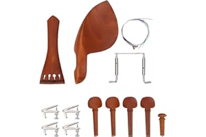4/4 Violine Geige Ersatzteile Set, Jujubeholz Violine Zubehörset mit Kinnstütze Endpin Saitenhalter Cork Wood Tuning Pegs Screw Tail Gut (A + String)