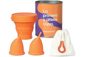PapayaCup Copa Menstrual Anatómica Más Cómoda, Más flexible Para Mujeres con Sensibilidad Vaginal - Reutilizable con Vaso Esterilizador Plegable para Microondas (S+L con Esterilizador)