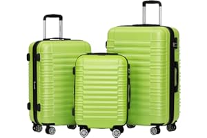 BEIBYE Hartschalen Koffer Trolley Rollkoffer Reisekoffer Zwillingsrollen Kofferset (Grün, Set)