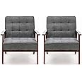 Panana Mid Century Accent Chair, Modern Linen Armchair with Wood Frame, Comfy Single Double Sofa Occasional Tub Chair Lounge for Living Room, Bedroom (2 x)