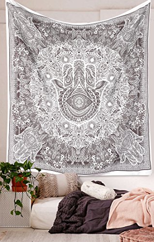 Hamsa Indian Hand Mandala Hang on Hippie Glorafilia Wall, Bohemian Wall Hanging Tapestry - 2