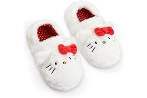 Hello Kitty Girls White Slip On Loafer Slippers | Fluffy Indoor Footwear with 3D Ears & Bow | Cartoon Character Lounging Slippers for Home Merch