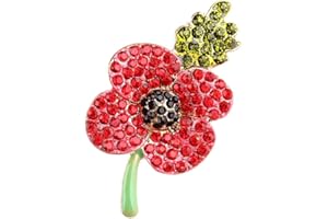 QGSIWEI Red Poppy Flower Brooch Creative Rhinestone Poppy Brooch Pin Badge Remembrance Sunday Day Lapel Pins for Lest We Forget Veterans Day Memorial Day Gift