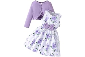 Yanmucy Little Girls Dresses with Cardigan Sets 2PCS Baby Girls Floral Dresses Kids Long Sleeve Coat Clothes for 2-12 Years