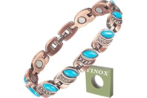 YINOX Miedziana Bransoletka Magnetyczna z Naturalnym Niebieskim Turkusowym Kamieniem Szlachetnym - Prezent dla Siostry, Żony, Matki (18,5)