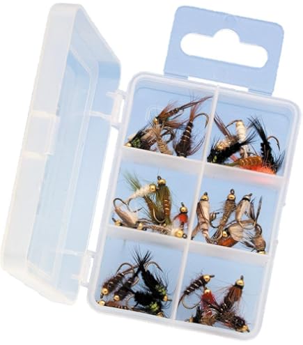 Gold Head Nymph Trout Flies - 18 Pack Mixed 6 Varieties Sizes 10/12 - Troutflies UK