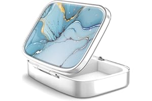 HION Portapillole Portapillole a 2 scomparti per medicinali, Portapillole portatile per tasca o in borsa Portapillole in metallo decorativo Organizzatore di vitamine per medicinali (37-Bule Marble)