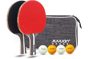 JIUYUAN Raquette de Ping Pong Professionnel, Set de Ping Pong Portable, Raquette de Ping Pong pour Intérieur en Extérieur, 2 5-Stars Raquette de Tennis de Table + 4 balles de ping-Pong + 1Sac