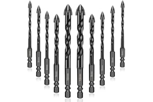 ASNOMY Zestaw wierteł do płytek, betonu, 10 sztuk, wiertło do szkła, wiertła ceramiczne z trzonkiem sześciokątnym, zestaw wierteł do szkła, płytek, luster, betonu, 10 szt