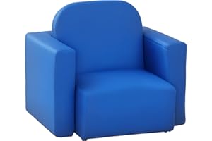 HOMCOM Kids Armchair Toddler Sofa Children's Chair, 2 in 1 Kids Table Chair Set with Wooden Frame, for 3 Years Boys Blue