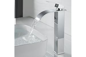 kisimixer Modern Wasserfall Wasserhahn Bad Hoch, Waschtischarmatur Hoch Wasserfall Aufsatzwaschbecken Armatur Badezimmer, Mischbatterie Waschbecken für Heißes und Kaltes Wasser, Messing Verchromt
