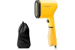 Rowenta Pure Pop, Plancha de Vapor 1300 W para Viaje, Amarillo | Vapor continuo 20 g/min, Plancha y Purifica, Elimina pelusas, Cabezales reversibles, Elimina hasta el 99,99% de virus, DR2026