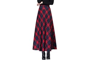 ARTYKEY Jupe Longue Femme Hiver Vintage Élégant Taille Haute Carreaux Maxi Jupe Laine A-Ligne Plissée Skirt S-3XL