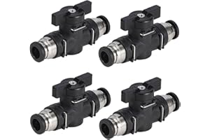 KOOLEVER 4 Pcs 8mm Pneumatic Ball Valve BUC-8, Push to Connect Fittings Ball Valve, Push to Connect Fittings, Air Flow Control, Straight Quick Connect, Plastic and Copper Body, Black