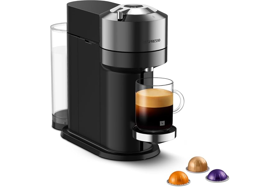 Nespresso Relove Vertuo Next Kaffeemaschine Dark Chrome (Generalüberholt) | Bereitet Kaffee in 5 Tas