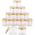 Alsaqer12 Pieces 250ml Empty Bottle Refillable Clear Plastic Jars with Gold Lids for Food Home Storage Products Round Containers Candy,Spices