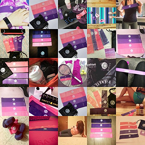 Gymnastik-Widerstandsbänder mit Tragetasche und eBook. Set mit vier geschlossenen, schlaufenförmigen Bändern für Training und Fitness (violett und rosa) - 8