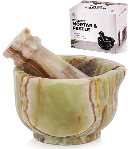 Handmade Marble Mortar & Pestle Set - Stone Herb Grinder With Non-Slip Base