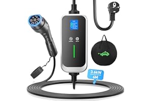 FNRIDS Chargeur Voiture Electrique 16A, 3.6kW, 6M EV Chargeur Type 2 avec écran Courant Commutable 6A/8A/10A/13A/16A, 0-12H Temporisé, IP67, IEC 62196, Cable Recharge Vehicule Electrique avec Sac (6M)