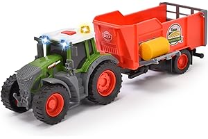 Dickie Toys - Tracteur Fendt avec remorque (26 cm) Jouet pour Enfants à partir de 3 Ans avec mécanisme à Roue Libre, lumière, Son et Autres Fonctions, avec balles de Foin pour Jouer, 203734001ONL