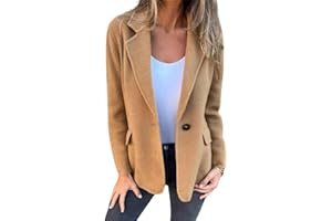 SUNCADMIOUS Chaqueta Blazer de Color sólido Suave y cálida para Mujer Chaqueta Informal de Oficina de Negocios Corta con Solapa abatible y Botones con Bolsillos para otoño e Invierno