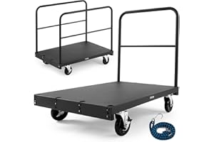 VEVOR Drywall Cart Dolly, 816 kg Load Capacity, 2-in-1 Steel Panel Truck Cart with 12.5 mm Swivel Casters, 91.4 x 61 cm Platform Truck with 3 Side Handrails for Factory, Warehouse, Garage, Black