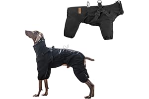 PAWBOSE Dog Raincoat with Harness for Medium and Large Dogs, Adjustable Waterproof Dog Rain Jacket, Reflective Rainproof Dogs, 4 Legs Raincoat, Black, 5XL