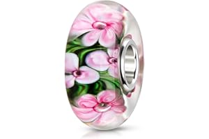 MATERIA BY MATTHIAS WAGNER MATERIA Muranoglas Bead Blume rosa grün - 925 Silber Glas Anhänger für European Beads Armband #954