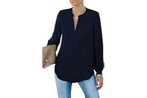 Homlan Chemisier élégant pour Femme - Col en V - Manches Longues - Décontracté - Tunique à Manches Longues - Couleur Unie