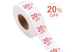 Tinoaly 1000 Pegatinas con 20% de Descuento, Redondas 25 mm Pegatinas Autoadhesivas de Descuento para Promociones Liquidaciones y Rebajas