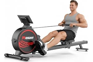 Rowing Machine, MOSUNY Magnetic Rowing Machines for Home Gym with 16 Levels Resistance, Maximum Load of 350 LB, Upgrade to Double Slide Rails, App Supported