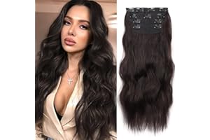 ENENBLAU Clip in Extensions 50cm Braun 4 Teiliges Set 200g wie Echthaar Haarverlängerung Haarteile Clip in Extension Lang Locken Synthetisch Haarteile Zopf für Damen 6# 050B