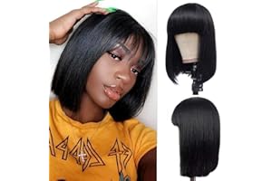 MUABY Straight Bob Wigs Wigs for Black Women Human Hair Parrucca Donna Capelli Veri Umani Corti Parrucche Bob Wigs Human Hair Parrucca Capelli Umani Colore nero naturale 10 pollici