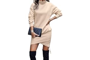 ABYOVRT Damen Kapuzenpullover Kleider Lang Rollkragen Warm Pulloverkleid Plüsch Sweatkleid Langarm Sweatshirt Freizeitkleid Herbst Winter
