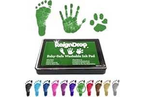ReignDrop Ink Pad For Baby Footprint & Handprint - Creates Impressive Long Lasting Keepsake Stamp for Infant & Kids. Smudge Proof, Easy to Wipe Off Skin, Safe & Gentle Acid Free(Green)