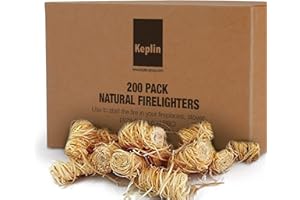 KEPLIN Natural Firelighters - 200 Pack | Eco Friendly Wood Firelighters | Quick Wood Wax Flame Fire Starters | Safe to Use | Ideal for Stoves, Open Fires, BBQ's & Pizza Ovens