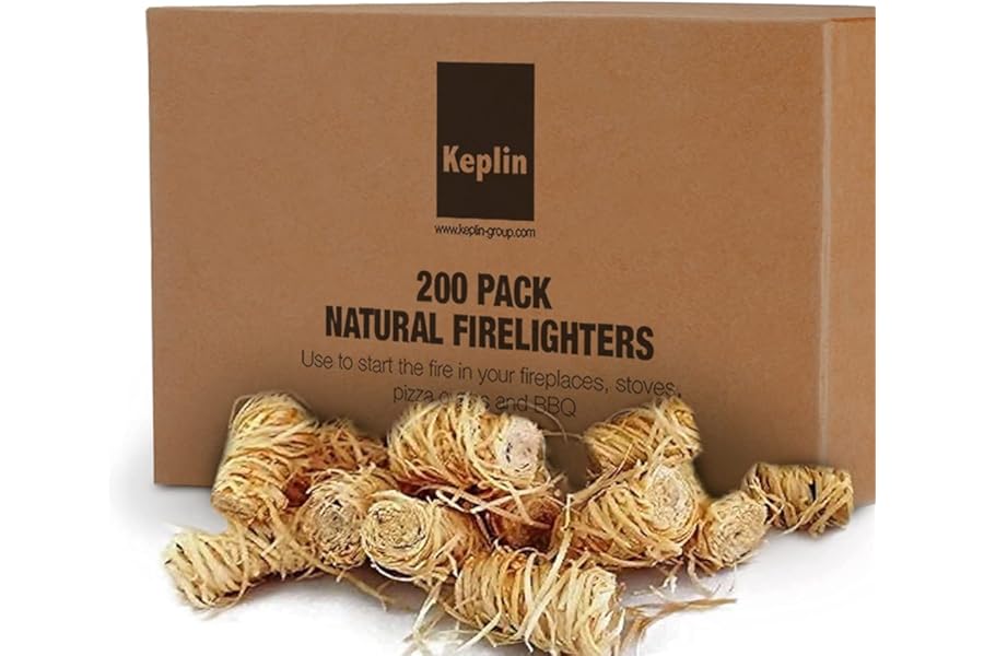 KEPLIN Natural Firelighters - 200 Pack | Eco Friendly Wood Firelighters | Quick Wood Wax Flame Fire Starters | Safe to Use | Ideal for Stoves, Open Fires, BBQ's & Pizza Ovens