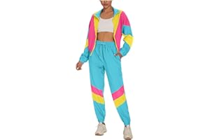 UOUA Frauen Farbe Block 2 Stück 80er 90er Outfits Langärmel Windbreaker Jacke Trainingsanzug Set