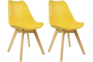 WOLTU 2X Sillas de Comedor Dining Chairs Silla Tower Madera Silla de Escritorio Asiento Acolchado en Cuero Sintético y Polipropileno Silla de Cocina Silla Conferencia Amarillo BH29gb-2
