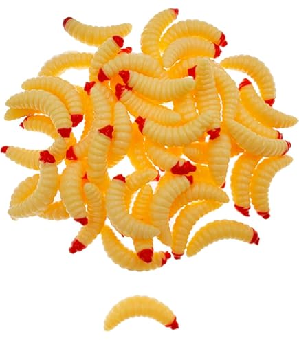 UUYYEO 300 Pcs Fake Fishing Worms - 2cm Plastic Lures Realistic Wax Worms For Bass & Trout