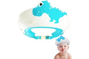 UBRAVE Baby Shower Cap Shield, Shower Cap for Kids, Visor Hat for Eye and Ear Protection for 0-9 Years Old Children, Adjustable Baby Bath Visor Shower Cap for Kids Head Size 38-60cm, Dinosaur Shape - Blue