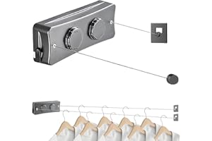 GARQITWAN Stendibiancheria Retrattile 5.1 m Doppio Filo Stendibiancheria a Parete Acciaio Inossidabile Corda da Bucato Riavvolgibile per Interni ed Esterni (Grigiastro) (Grigio)