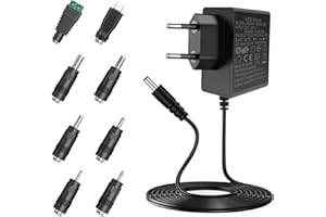 Artrastar 12V Netzteil Universal 12V 2A 1.5A 1A 24W AC 220V-240V auf DC 12 Volt Trafo LED Driver Adapter für LED Streifen CCTV Kamera, Router, 8 DC Steckeradapter, Kompakt Steckernetzteil