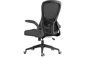 Hbada Office Chair Ergonomic Desk Chair, Office Desk Chairs with PU Silent Wheels, Breathable Mesh Computer Chair with Adjustable Lumbar Support, Flip-up Armrests, Tilt Function, Black