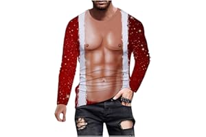 sutelang lurryly T-Shirt de Noël pour Hommes Drôle à Manches Longues Pull Moche de Noël Motifs 3D Imprimé Col Rond Haut Créatif de Mode Funny Sweatshirts