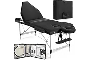 Vesgantti Table de Massage Pliante Professionnelle, Lit de Massage 3 Zones Aluminium, Table Esthetique Cosmetique Tatouage Portable, Hauteur Réglable avec Repose Bras - Noir