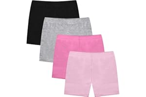 Disnace Pack de 4 Mallas de Algodón para Niñas, Niño Pantalones Cortos de Ciclismo Transpirables Shorts Leggings para Danza Ejercicio Ballet Running 2 - 7 Años (130cm)