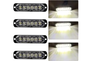 KAIDENGZHE 4pcs Ultra Mince 6LED Lumières Stroboscopiques Warining Beacon Lights Barre d'éclairage d'urgence Lampe de Voiture Auto Flash Lamp Universel Pour 12-24V Voiture Camion Remorque (Blanc)